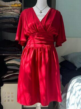 New Shein Red V Neck A Line Dress szXL